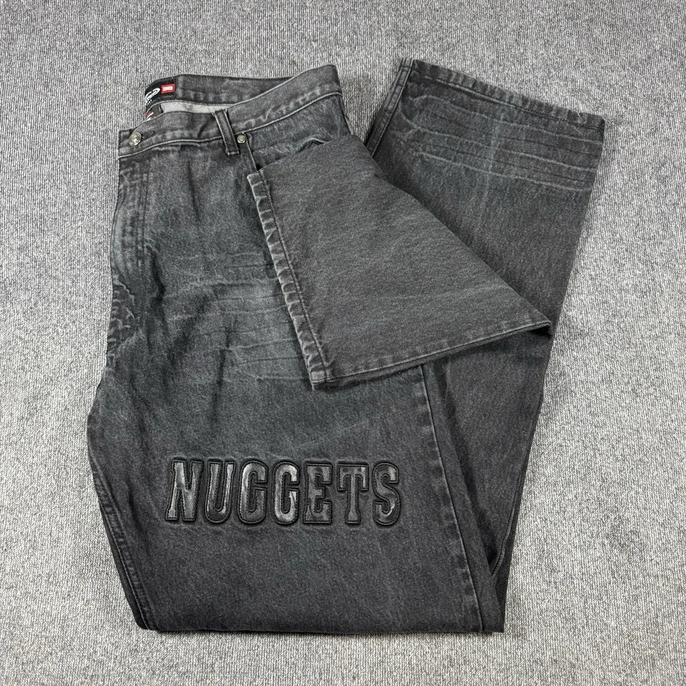 Vintage UNK‎ NBA Denver Nuggets Jeans Men's 38 Black Denim Baggy Hip Hop Pants